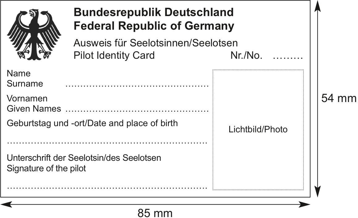 Musterabbildung von der Vorderseite des Ausweises für eine Seelotsin oder einen Seelotsen.