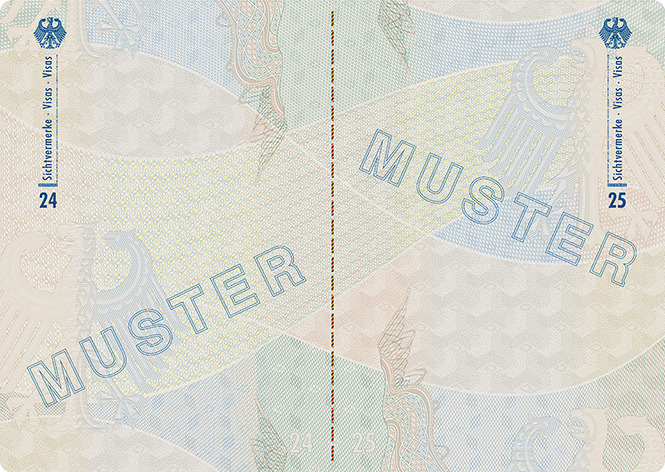 Abbildung der Passbuchinnenseiten 24 und 25 des 48-seitigen Reisepasses