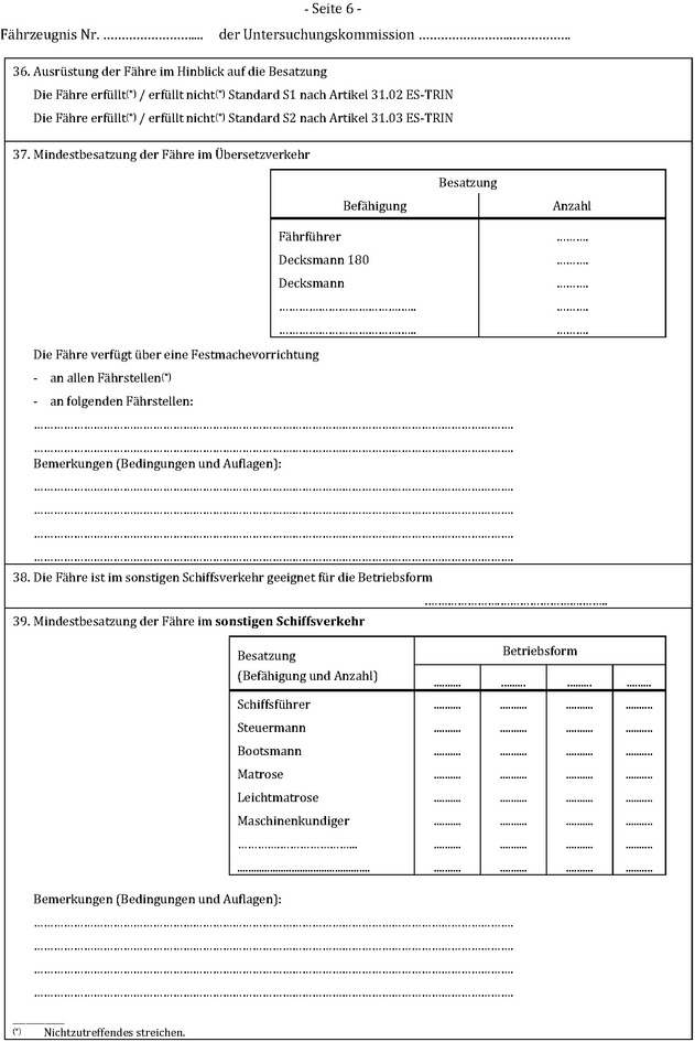 Die Abbildung zeigt das Muster eines Fährzeugnisses. Abgebildet ist die Seite 6.