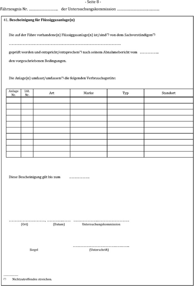 Die Abbildung zeigt das Muster eines Fährzeugnisses. Abgebildet ist die Seite 8.