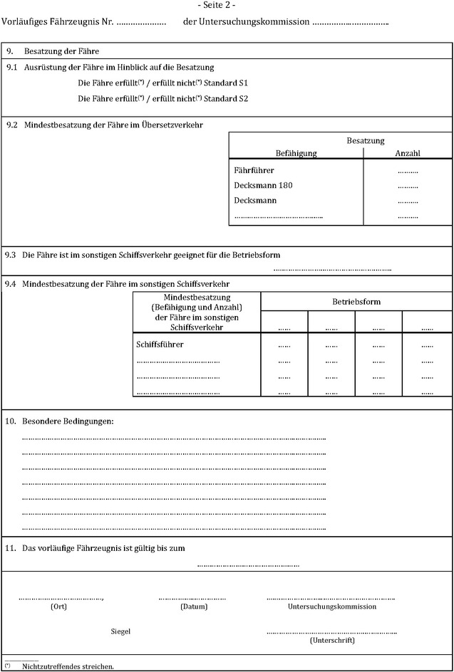 Die Abbildung zeigt das Muster für ein vorläufiges Fährzeugnis. Abgebildet ist Seite 2.