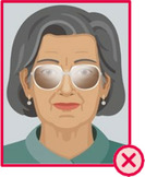 Illustration einer Person mit dunklen Brillengläsern und Spiegelungen.